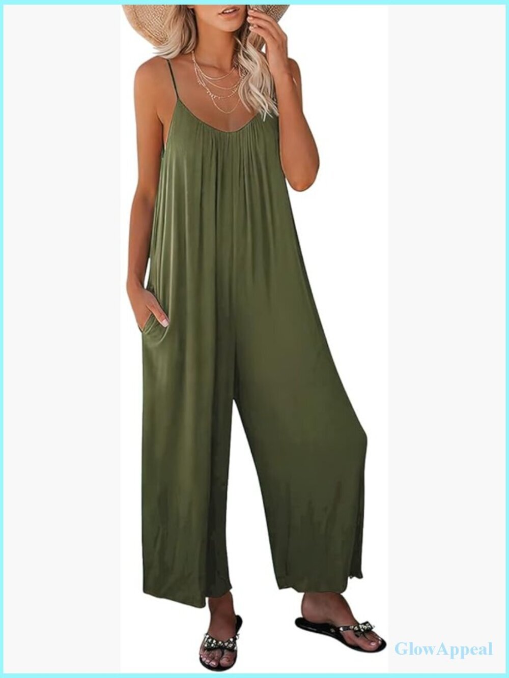 Sleeveless Spaghetti Strap Boho Wide Leg Jumpsuit Romper